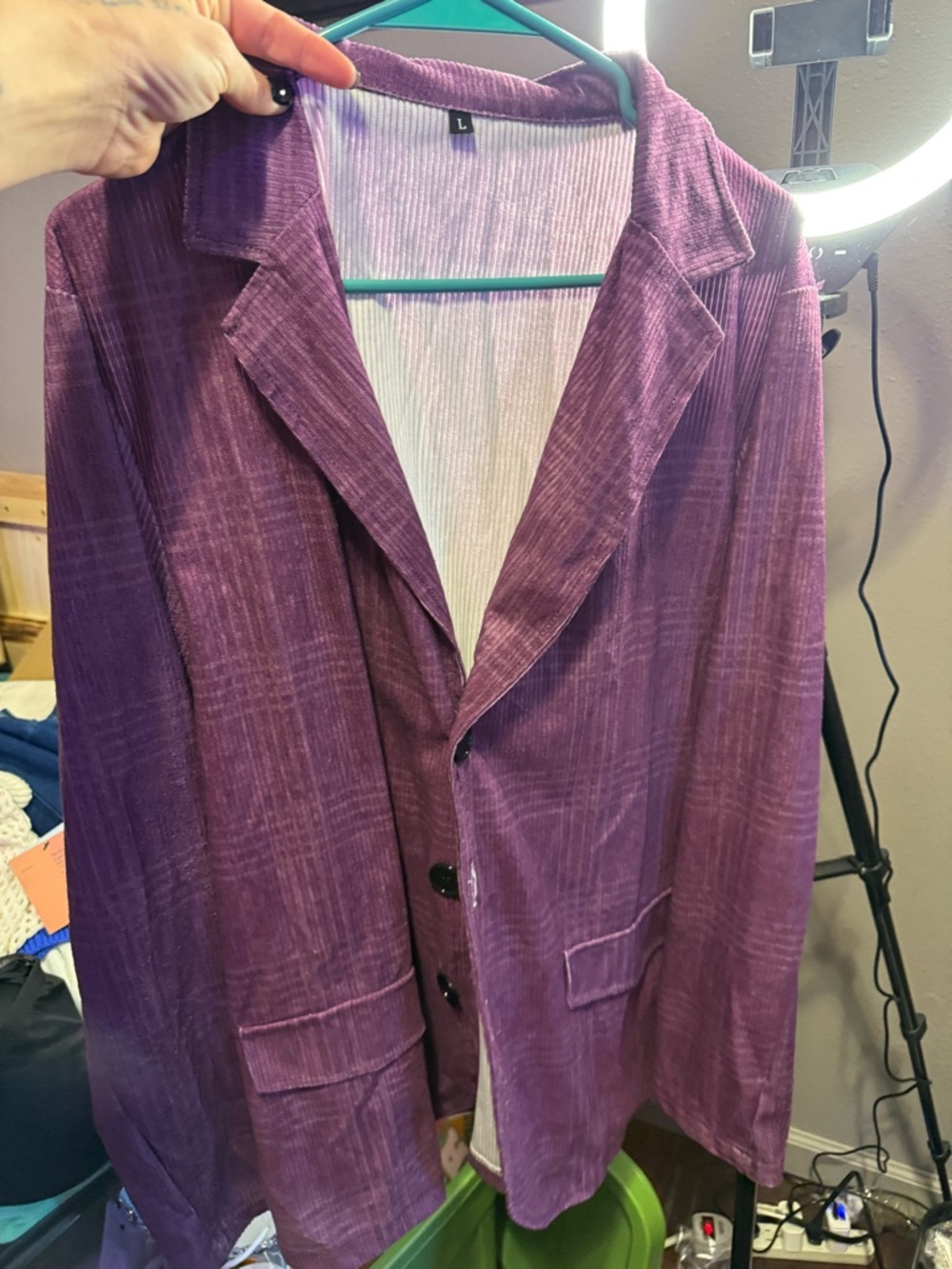 Purple Corduroy Button Blazer